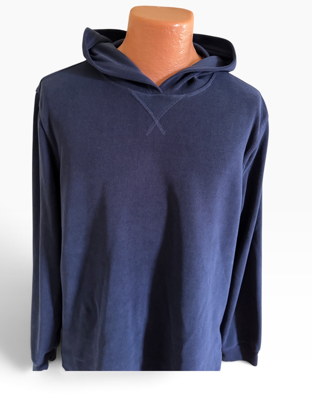 EDDIE BAUER NAVY BLUE THERMAL WAFFLE KNIT PULLOVER HOODIE Size L Closet Staple